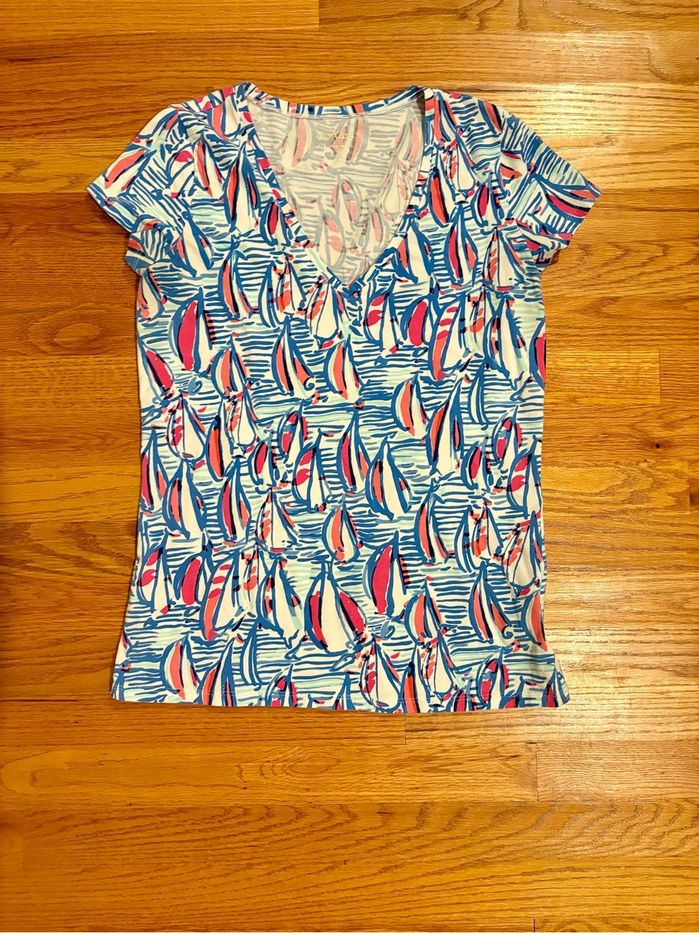 Lilly Pulitzer “Red Right Return” V-neck short sleeve shirt